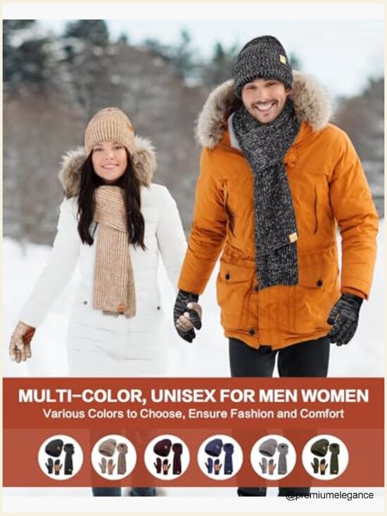 Unisex Beanie Scarf Gloves Set Touchscreen Winter Warm 3 in 1